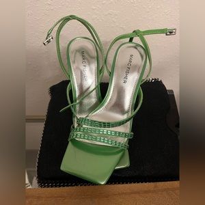 Marc Fisher Green Strappy Square-Toe Heels